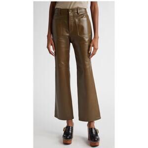 Chloe Ankle Bootcut Leather Pants in Deep Olive FR 36 US 4
